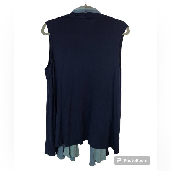 Logo Lori Goldstein Women’s Vest Shades of Blue Longer Front Tails Shaw Collar - Picture 2 of 7